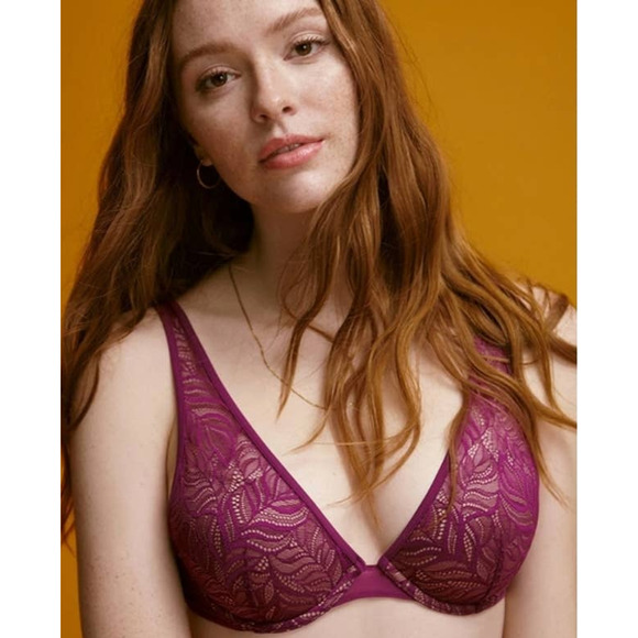 ThirdLove Feather Lace Bra Berry Crush Size 34F Purple Underwire Comfortable - Picture 2 of 16